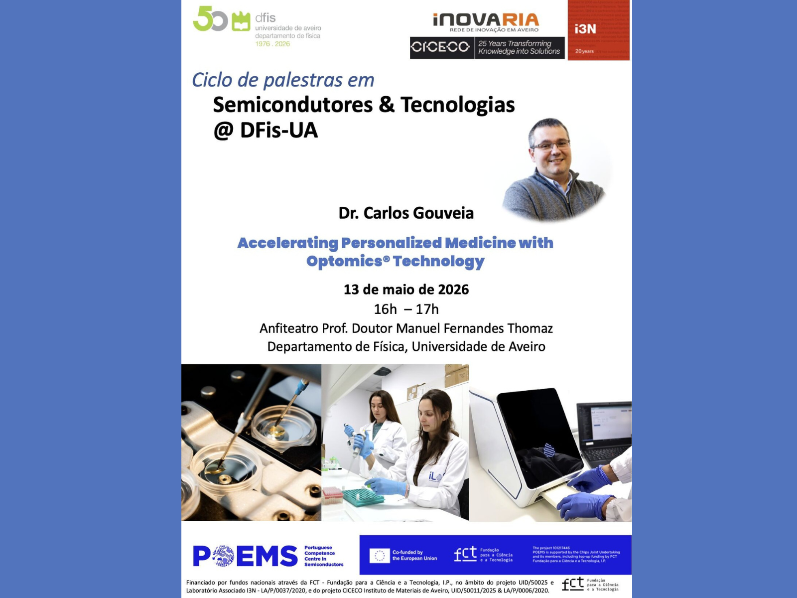 Departamento de Física da Universidade de Aveiro promove palestra sobre medicina personalizada e tecnologias ópticas